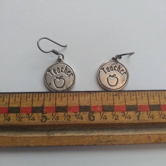 Silver Teacher Apple Drop Earrings Vintage Antique jewelry woman wife lady girls - Picture 7 of 10